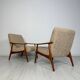 1970s Vintage Minimalistic Teak Armchair Lounge Chair with Bouclé