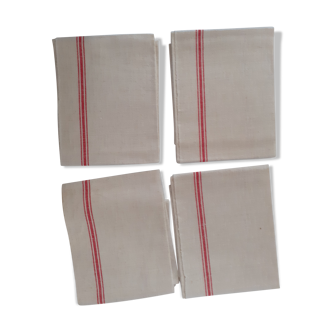 4 Old mestizo linen & cotton tea towels red stripes