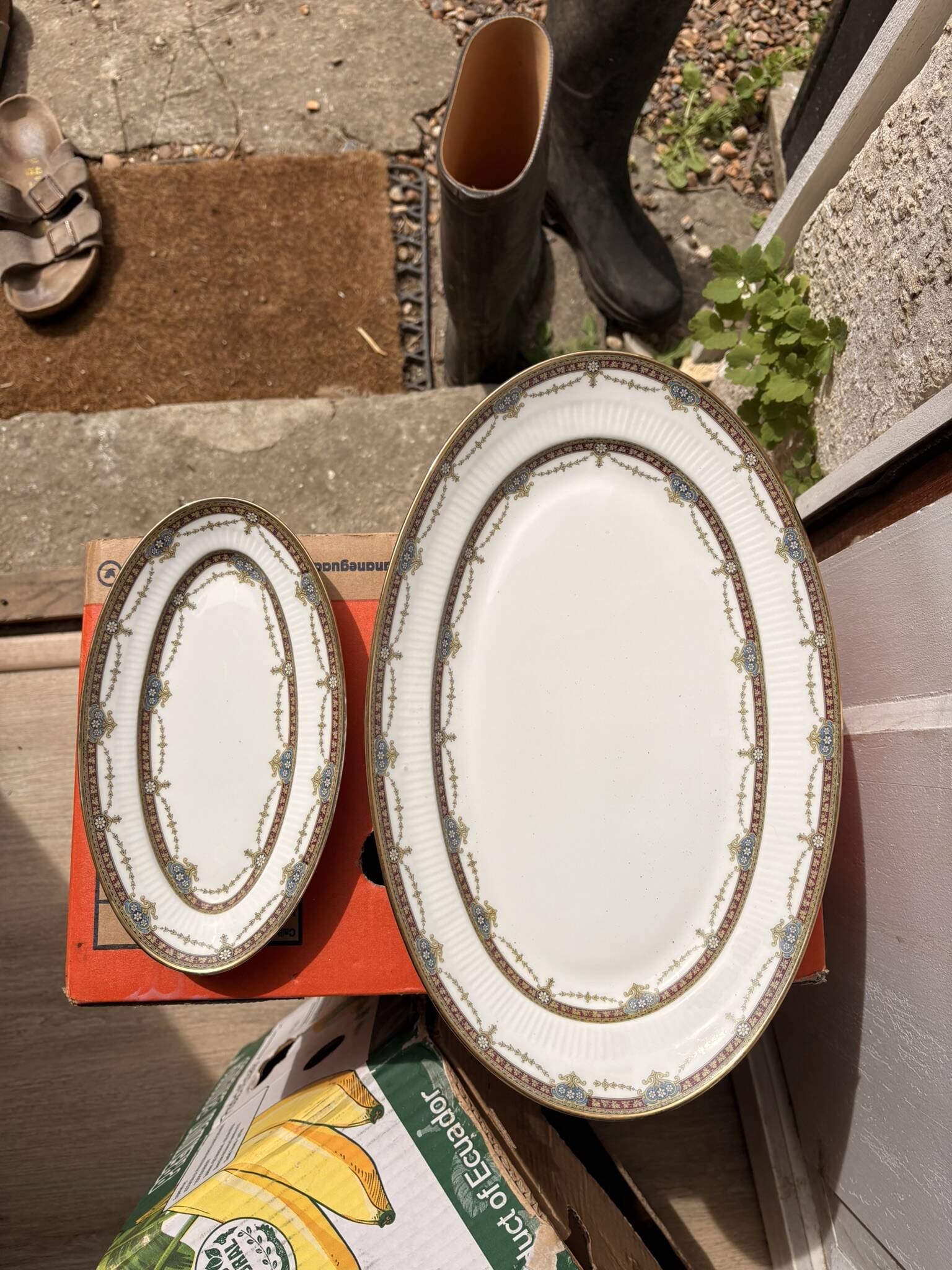 Lot 2 Plat Ovale Porcelaine Limoges Harreau Bord Godronné Style Néo Classiq