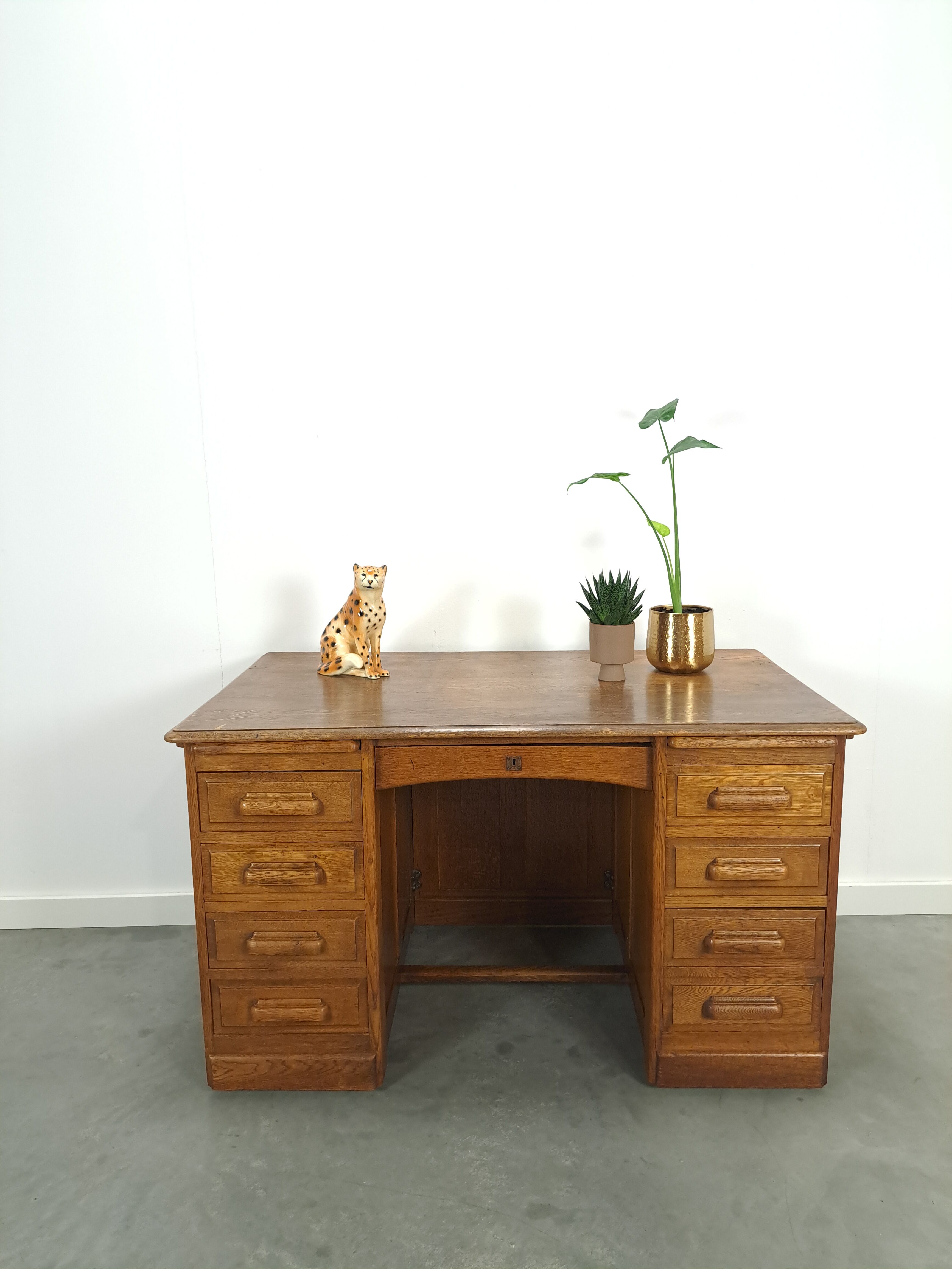 Old oak notary office with drawers, desk