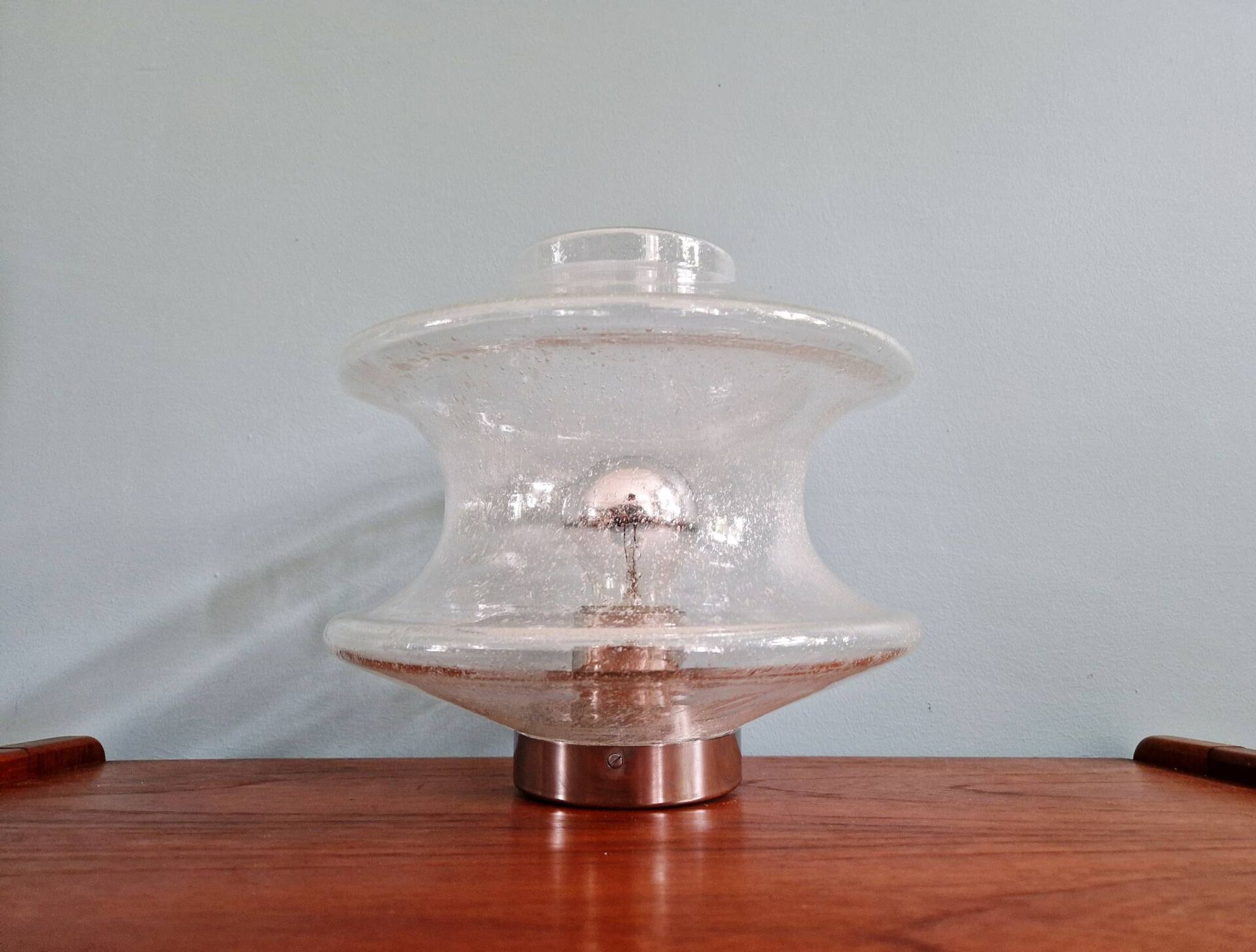Ceiling light meerpaal in transparent bubbled glass, raak amsterdam, 1970