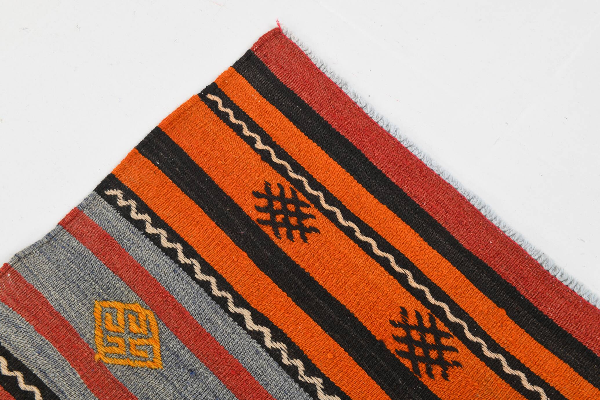 6x11 Pumpkin Orange Striped Turkish Vintage Kilim Rug, 182x320Cm