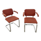 Pair of Marcel Breuer B64 Knoll armchairs in coral fabric