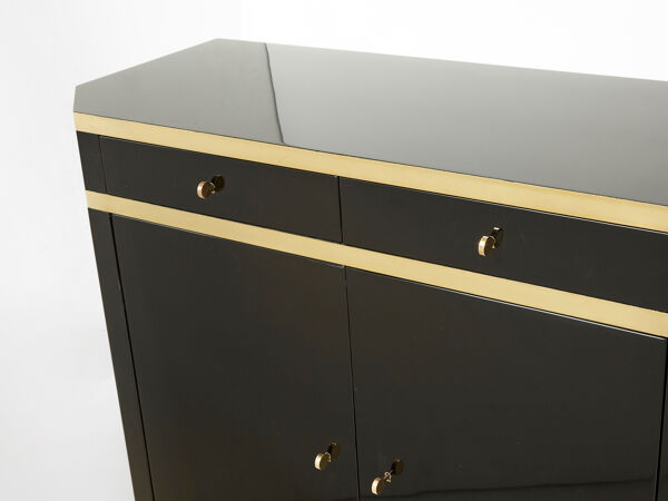 Enfilade laquée noire et laiton signée J.C. Mahey années 70