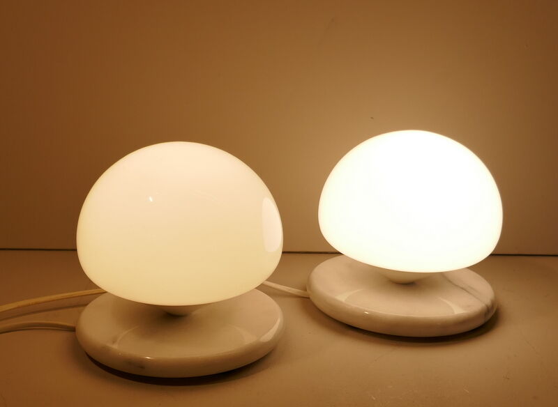 Pair of vintage mushroom lamps Optelma marble and opaline