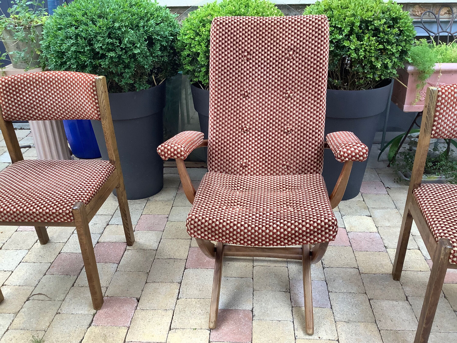 Fauteuil et 2 chaises Baumann en velours vintage
