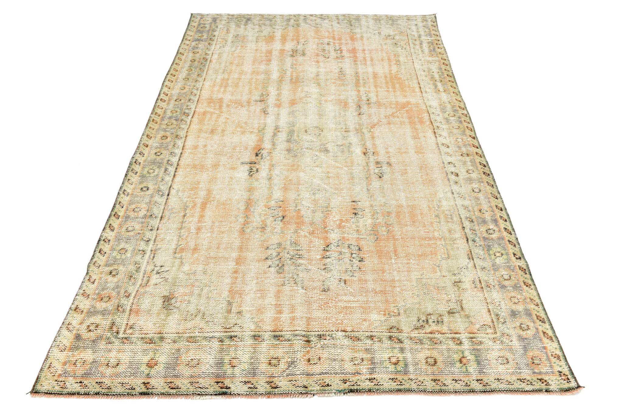5x9 Vintage Oriental & Bordered Pattern Orange Turkish Rug, 170x274Cm