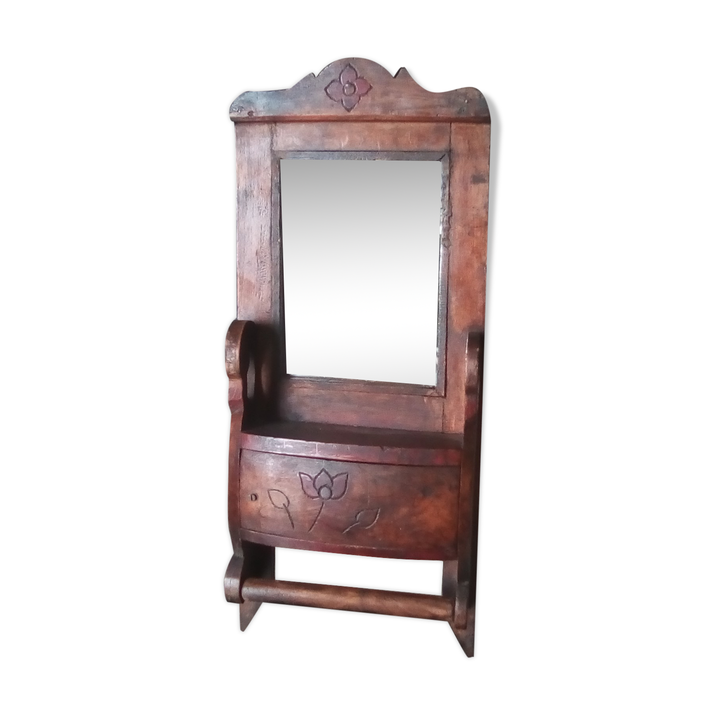 Old art deco barber mirror in teak