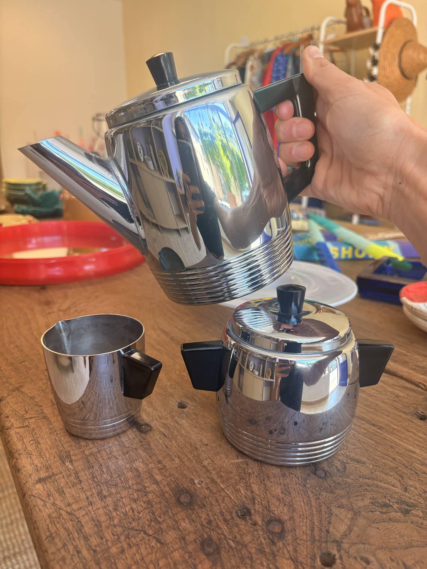 ☕ Vintage Art Deco tea set – Saint Louis in pure copper and