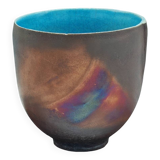 Large raku bowl with metallic iridescence