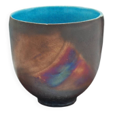 Large raku bowl with metallic iridescence