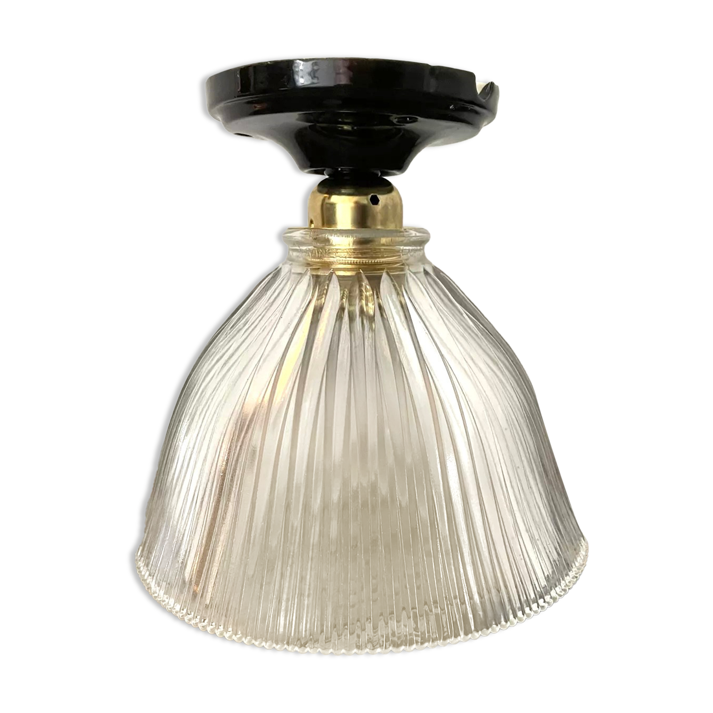 Vintage holophanous glass ceiling lamp