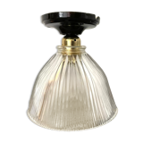 Vintage holophanous glass ceiling lamp