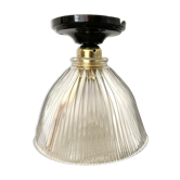 Vintage holophanous glass ceiling lamp