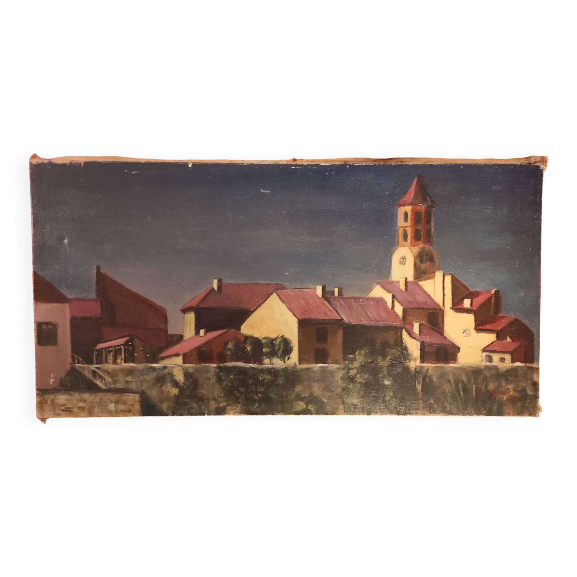 French vintage oil painting on canvas, signed A. Lahour, 1964