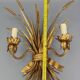 Gilt metal wheat sheaf two-light wall sconce