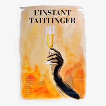 Affiche original L'instant Taittinger Coupe de Champagne 1985 par publicis- Grand Format - On linen
