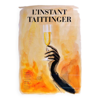 Affiche original L'instant Taittinger Coupe de Champagne 1985 par publicis- Grand Format - On linen