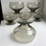 Set of 6 art deco design champagne glasses in smoked glass 30s-40s