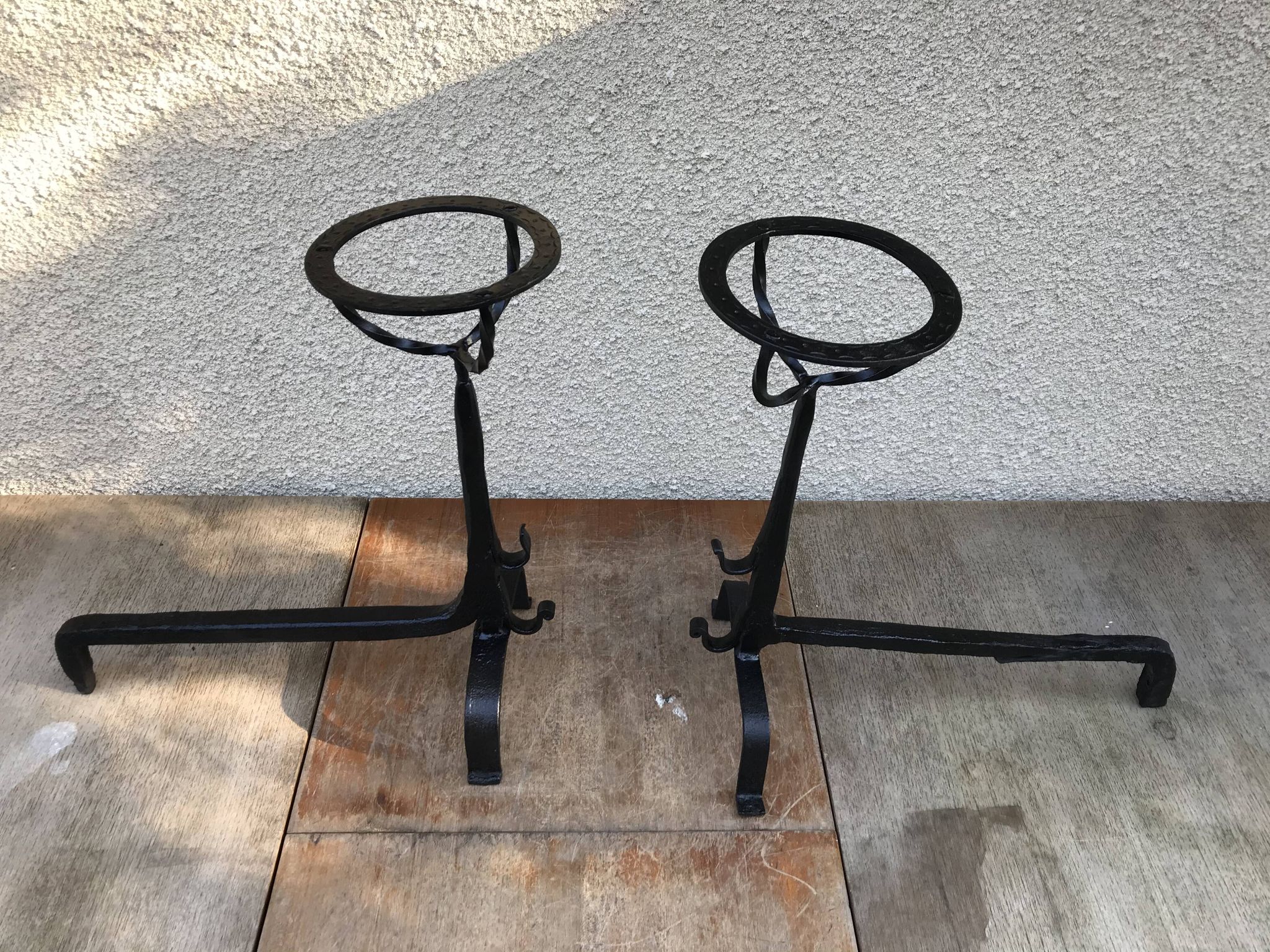 Former pair of landiers iron chimney