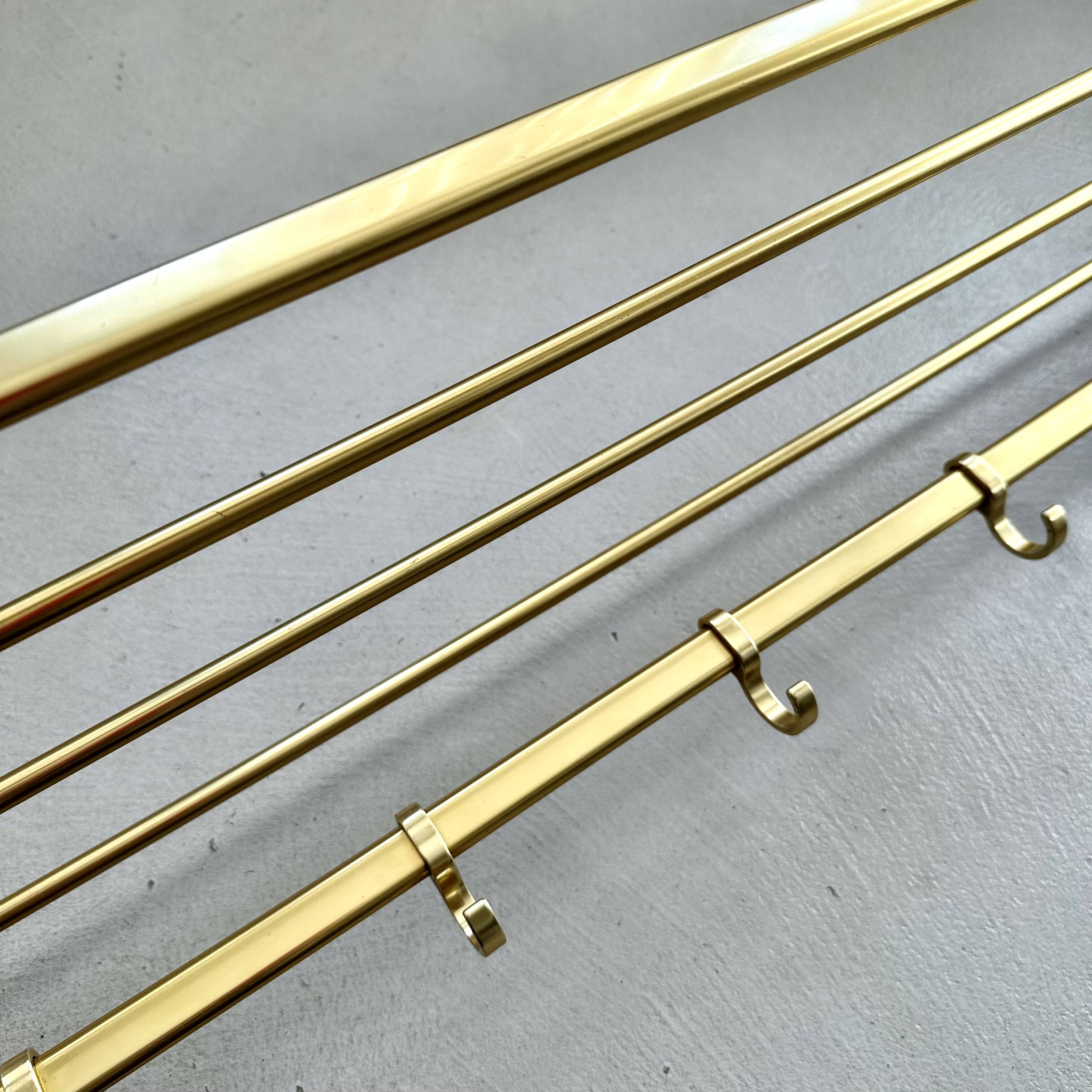 Mid-Century Coat Rack, Gold Coat Rack, Hallway Hook Rail, 1960s