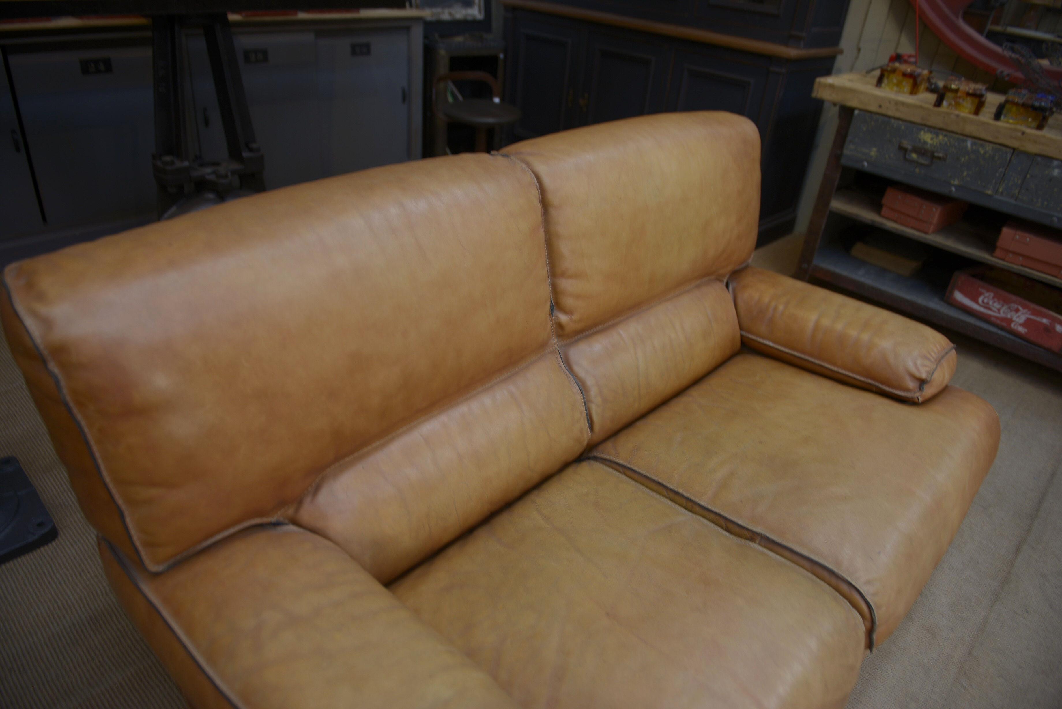 Contemporary brown vintage leather sofa