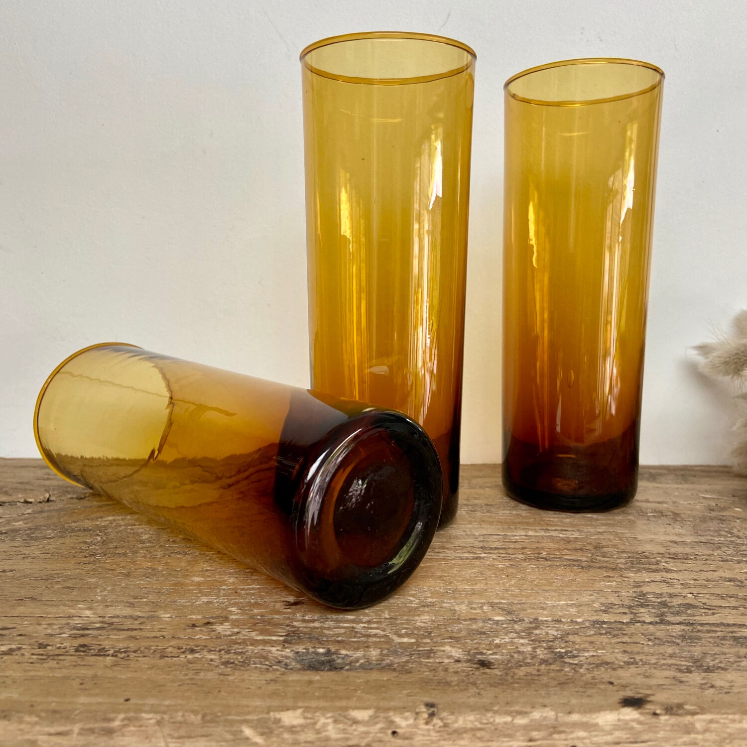 6 amber Long Drink glasses