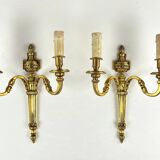 Paire d'Appliques Murales - 2 Lumières - Style Louis XVI - Bronze Doré