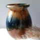 Aetgina vase Vallauris vintage in ochre and blue glazed ceramic.