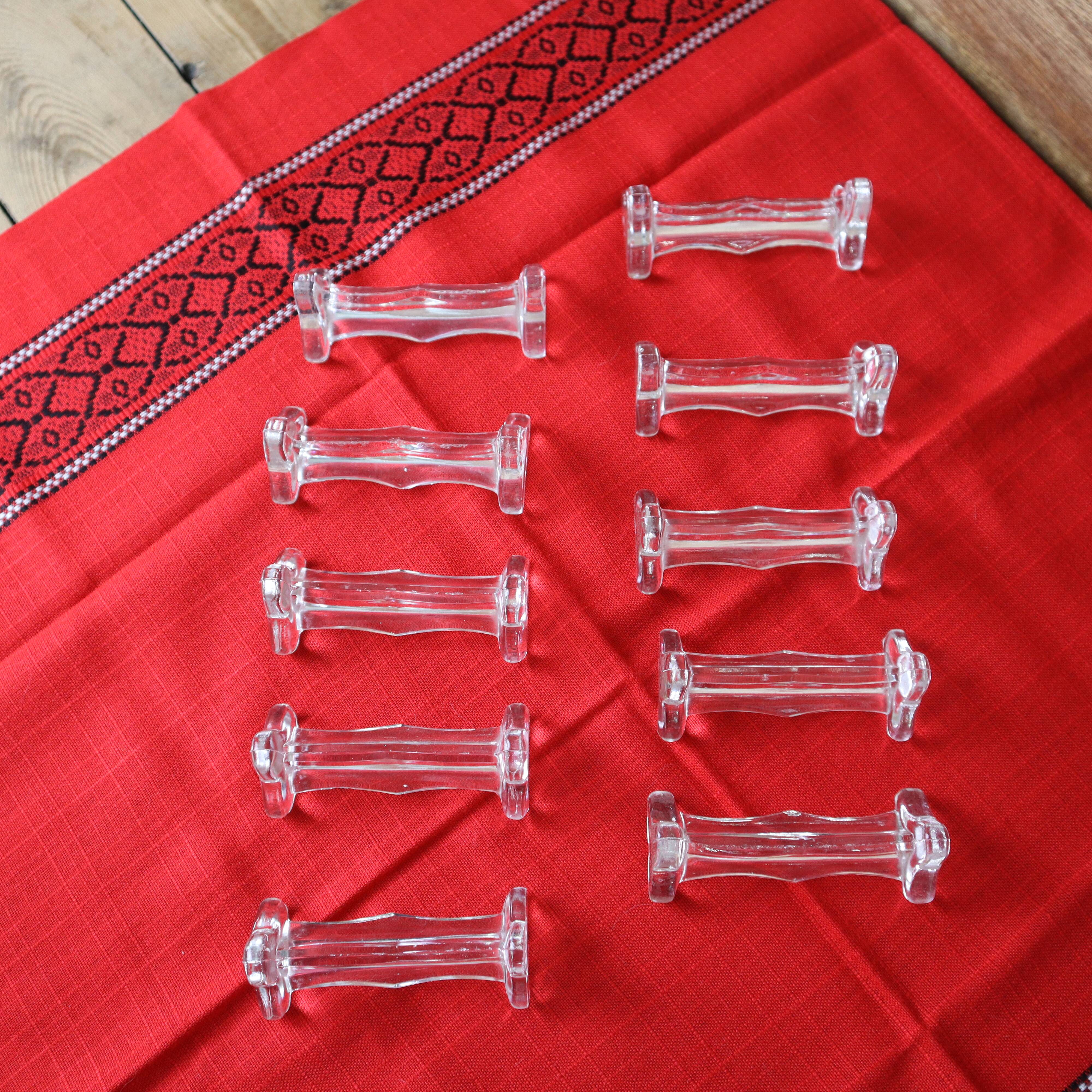 10 vintage 1960s clear glass knife holders