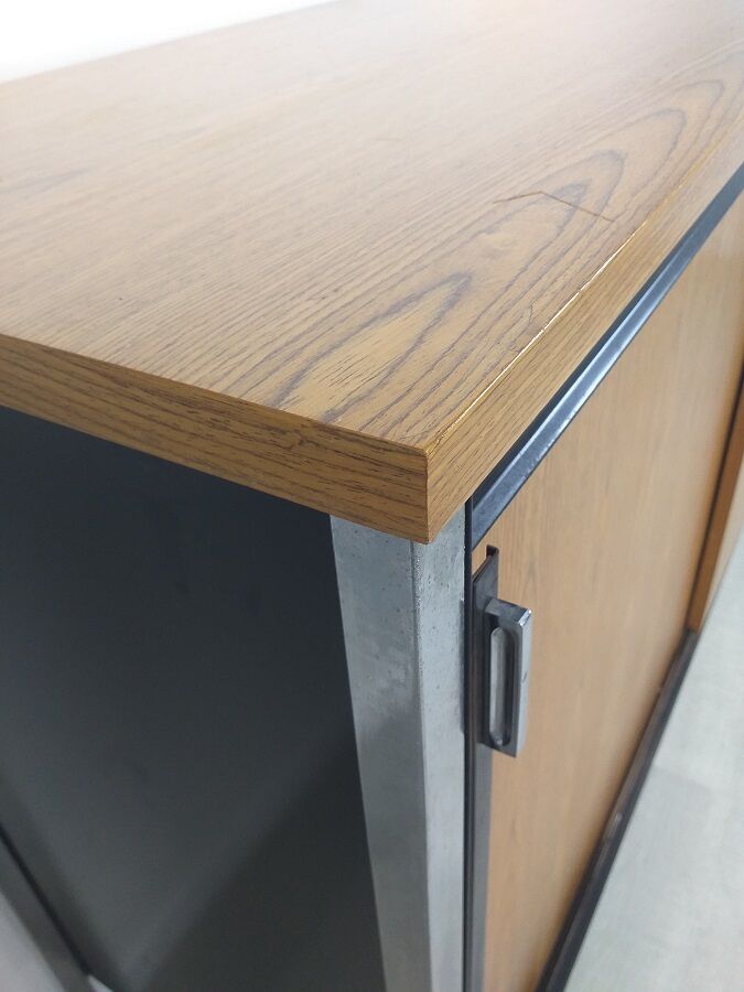 Sideboard storage modernist design 70s vintage oak metal