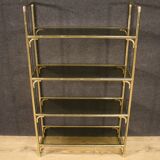 Italian bookshelf in golden metal with glass shelves