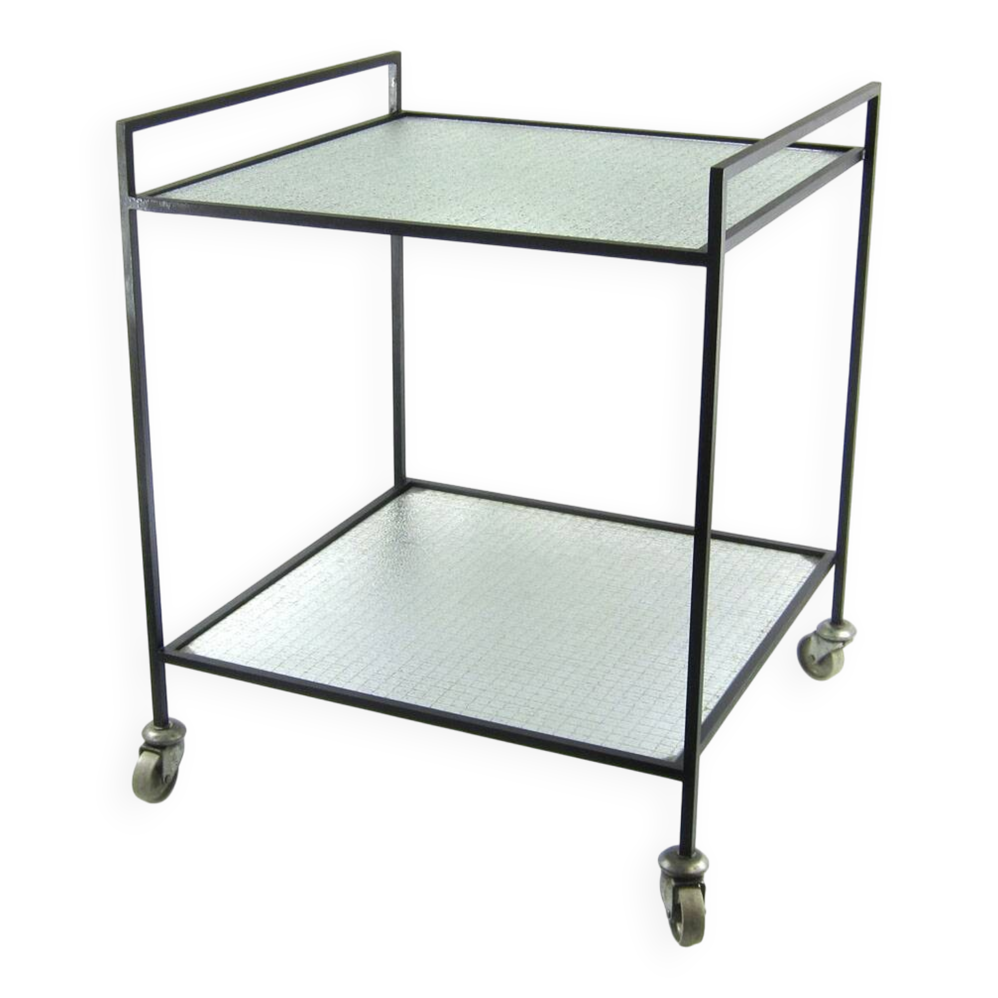 Minimal steel and wired glass sixties tea trolley