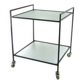 Minimal steel and wired glass sixties tea trolley