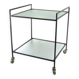 Minimal steel and wired glass sixties tea trolley