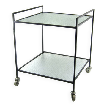 Minimal steel and wired glass sixties tea trolley