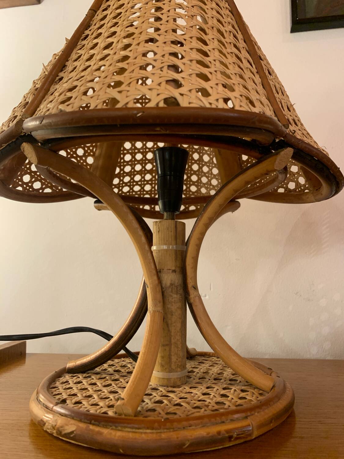 Paire de lampe vintage rotin et cannage