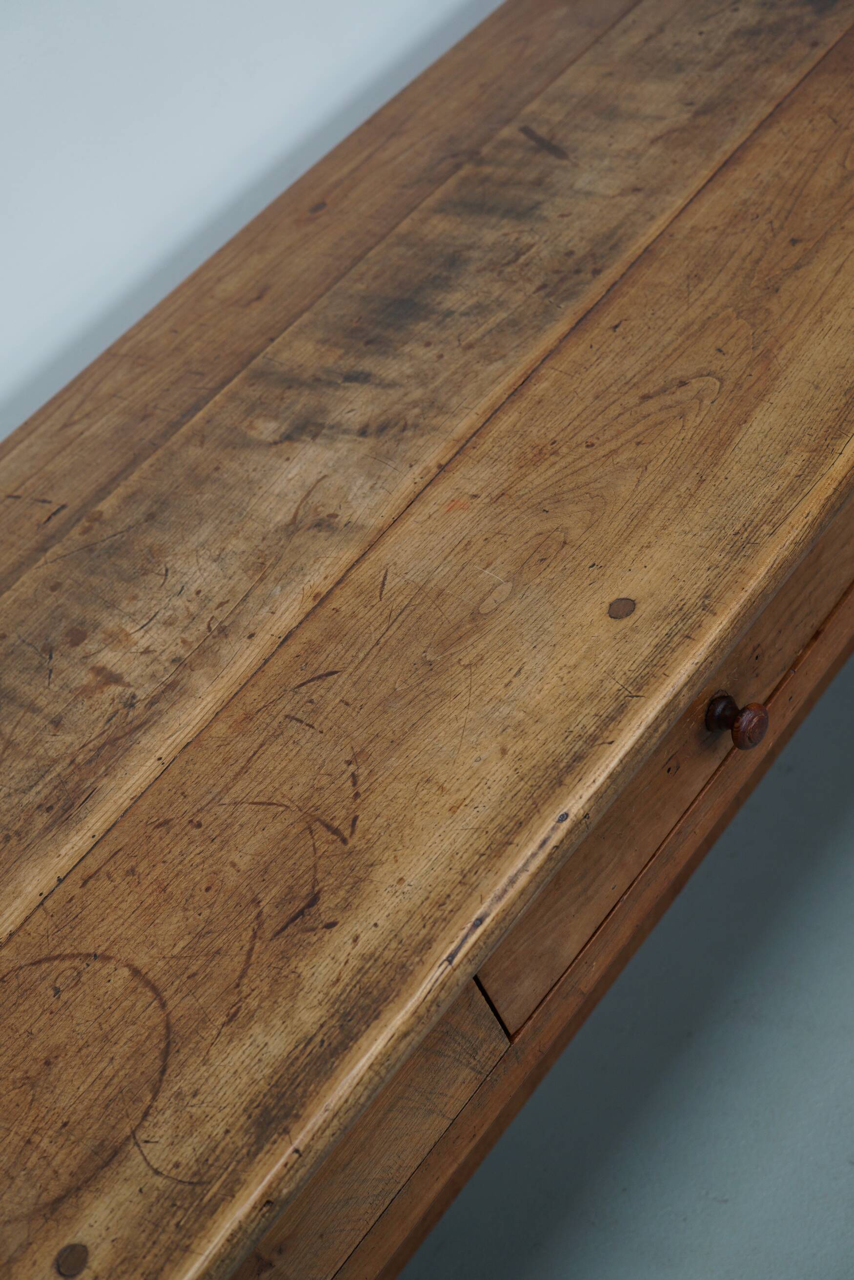 Antique elm 19th century french rustic farmhouse dining table