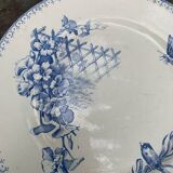 Collectible flat plate, ironstone, malaca, bird, butterfly and flower motif, made in France