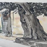 André Duculty (1912-1990) Watercolor on paper "Place de l'ormeau à Ramatuelle" Signed below
