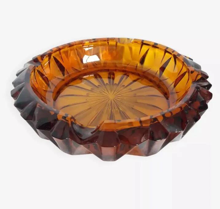 Amber glass ashtray