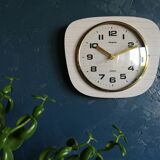 Vintage formica clock silent wall clock "Hangarter wood gray beige"
