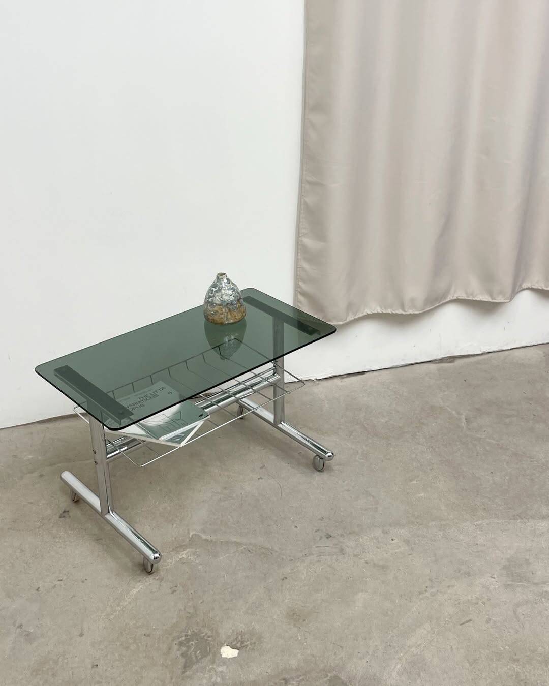 Vintage chrome and tinted glass dessert trolley