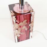 Large Italian lucite table lamp with flowers by Romeo Rega