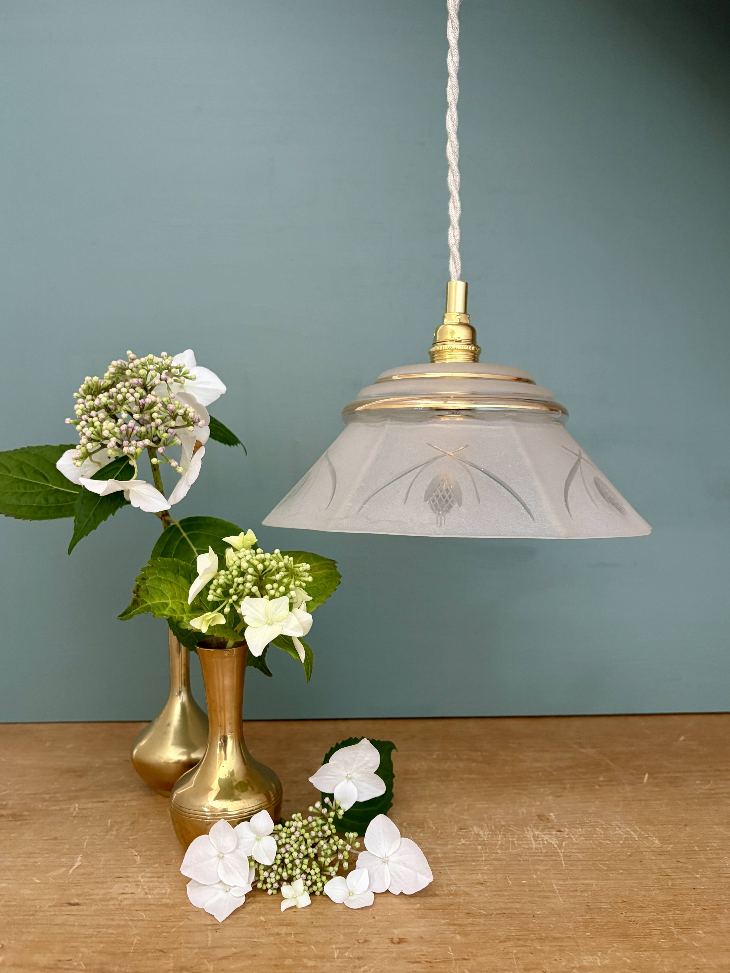 Vintage frosted glass lampshade pendant light