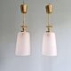 Pair of Mid Century Pendant Lights in Brass and Clear Crackle Glass, 1950s