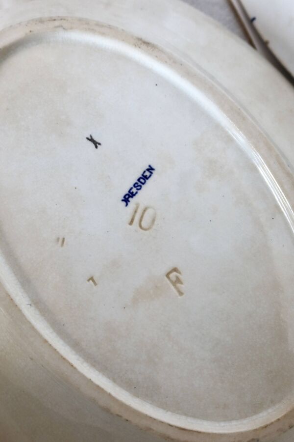 3 plats de service ovales - Service porcelaine Dresden - Motif fleuri