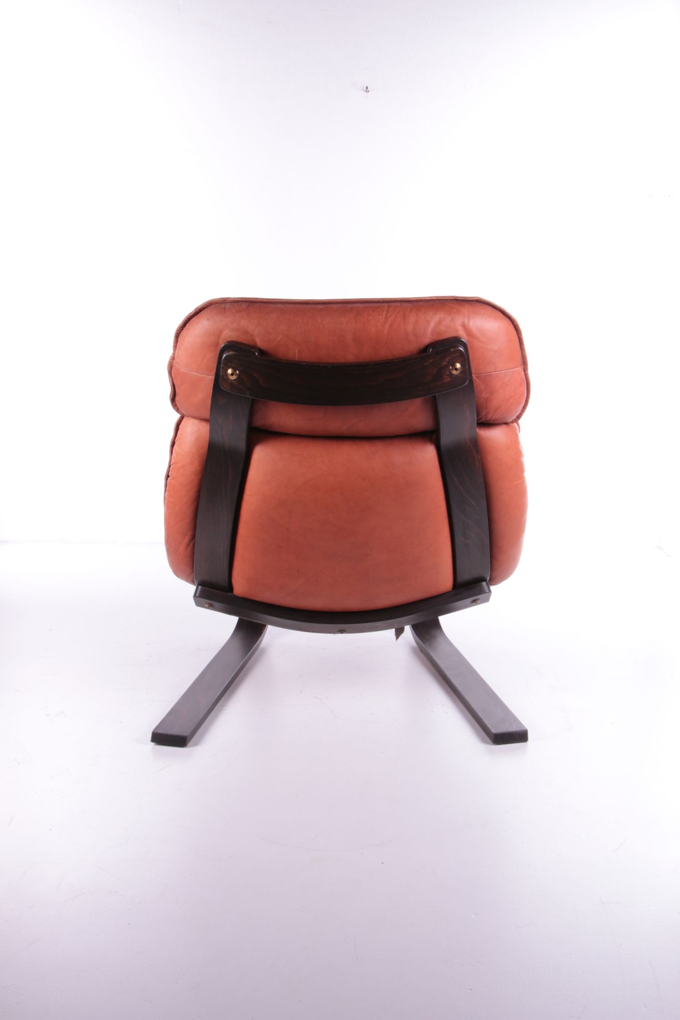 Vintage Brazilian Armchair with Cognac color leather seat cushion, 70s