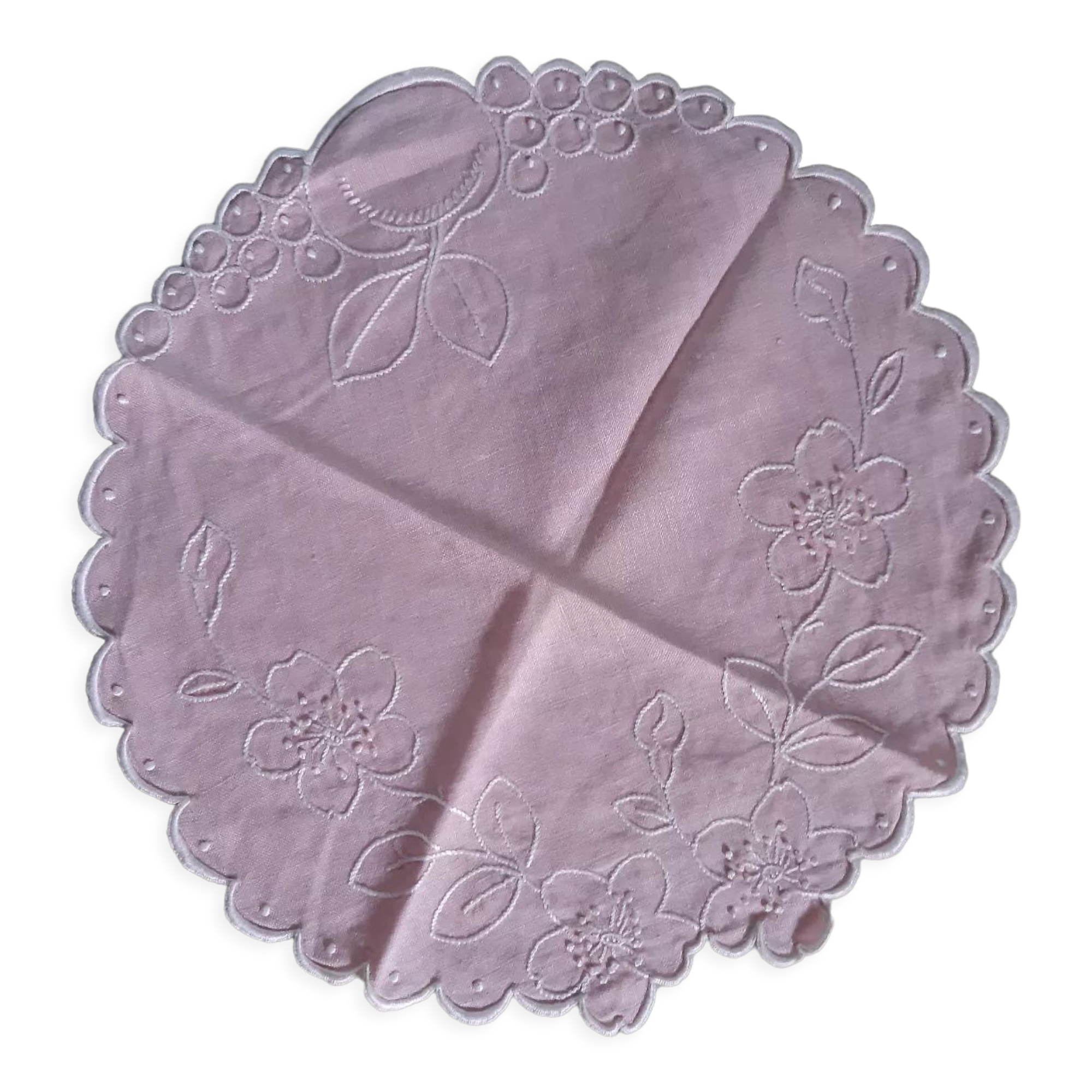 Linen placemat embroidered hand apple blossoms