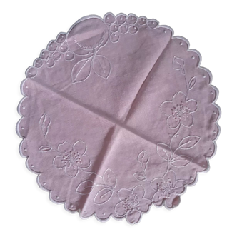 Linen placemat embroidered hand apple blossoms